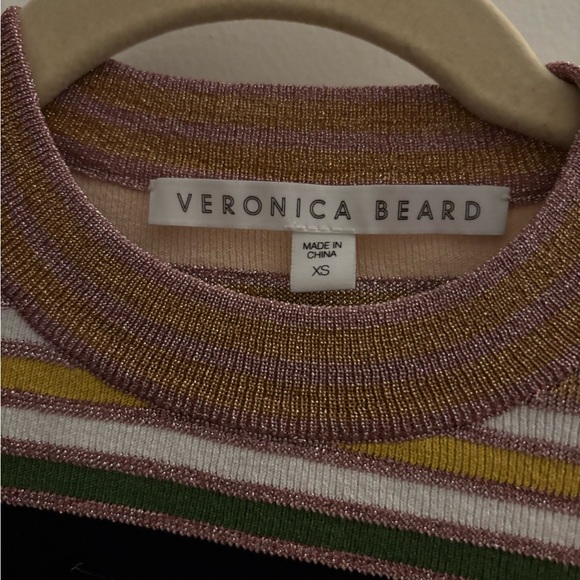 Veronica Beard Palmas Rib Knit Stripe Rainbow Metallic Glitter Sweater - Picture 3 of 4